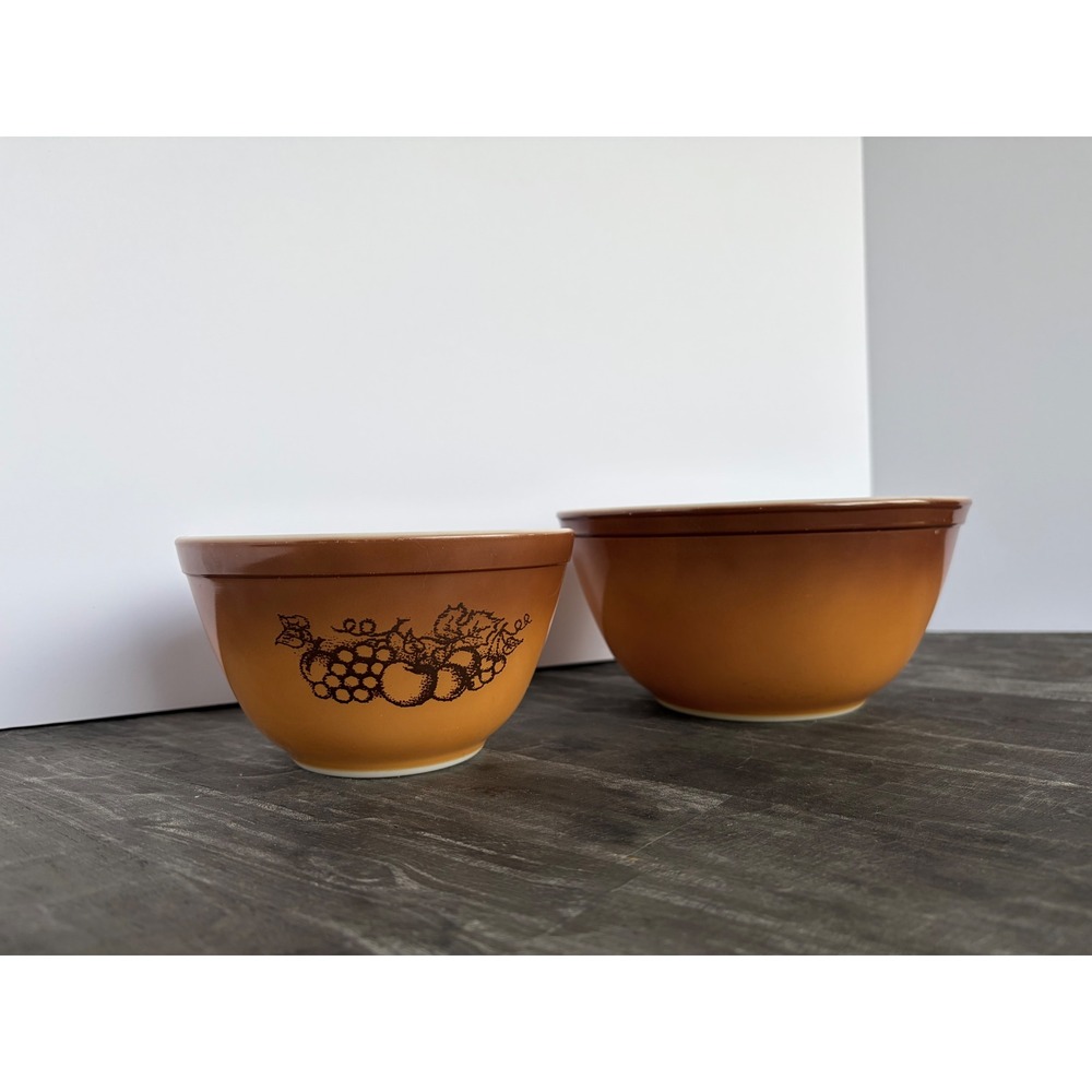Pyrex Old Orchard Mixing Bowl Set Orange Brown Fruit Harvest 401 403